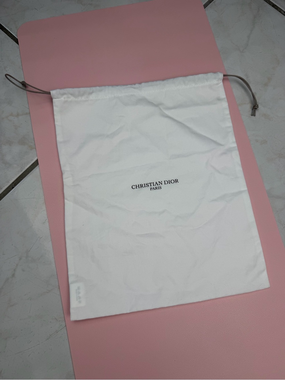 Dior White Drawstring Dust Bag with Gray Cord